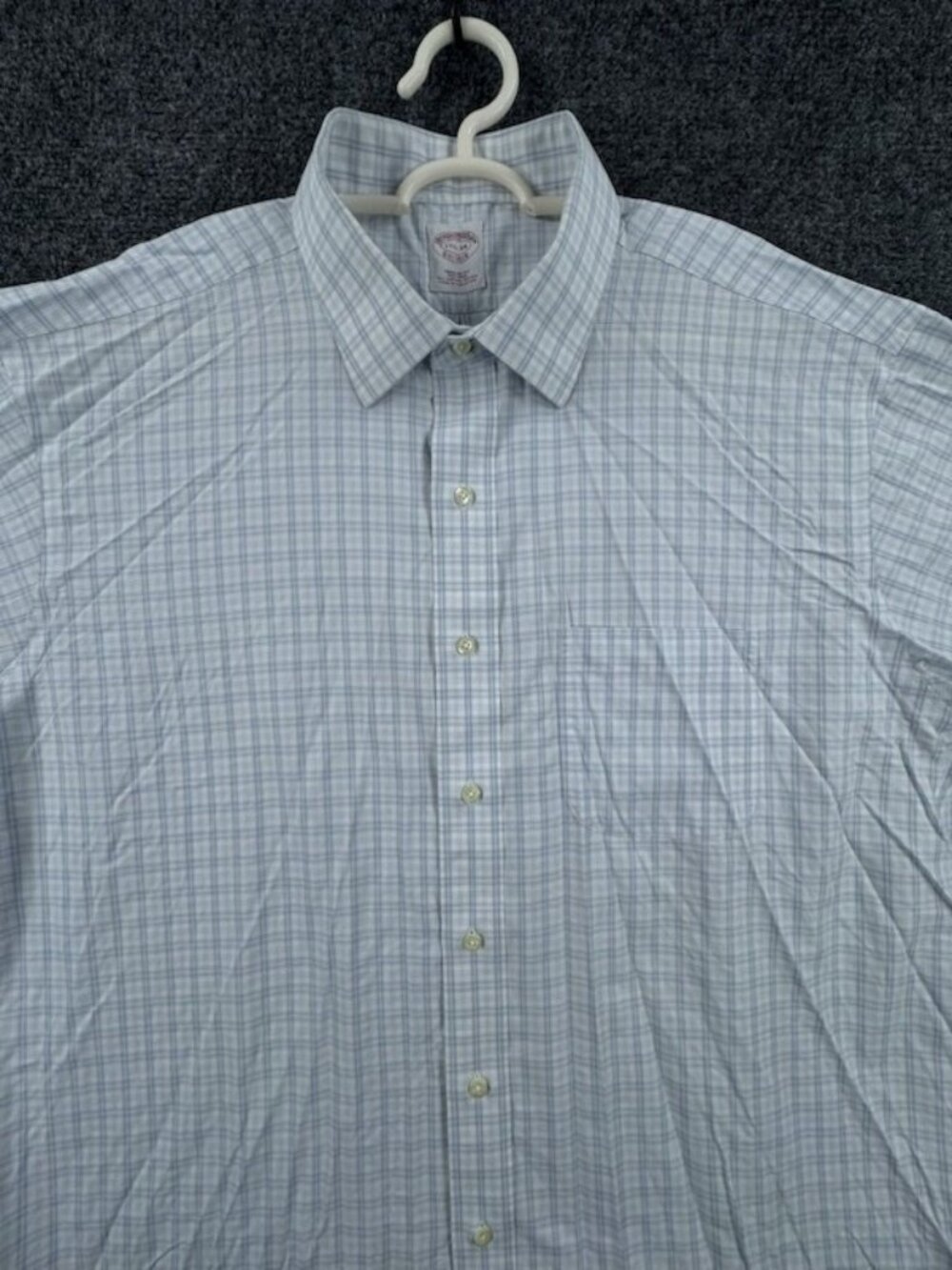 Brooks Brothers 17.5 34 Non-Iron Cotton Check Blue Button Up Pocket Men Shirt